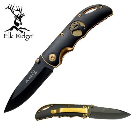 Elk Ridge Black liner lock with gold TI detail