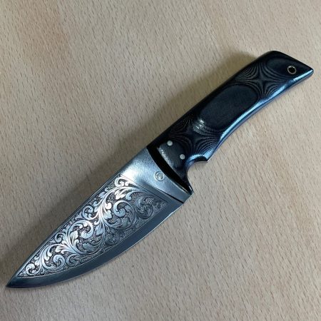 Tony Jones Fixed Blade with Micarta Handle and Decorative Blade Engraving