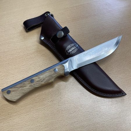 Marttiini Full Tang Hunter with Birch Scales and Scandi Style Leather Sheath