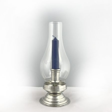 Pewter Hurricane Lantern Window Light with Glass Chimney and Candle