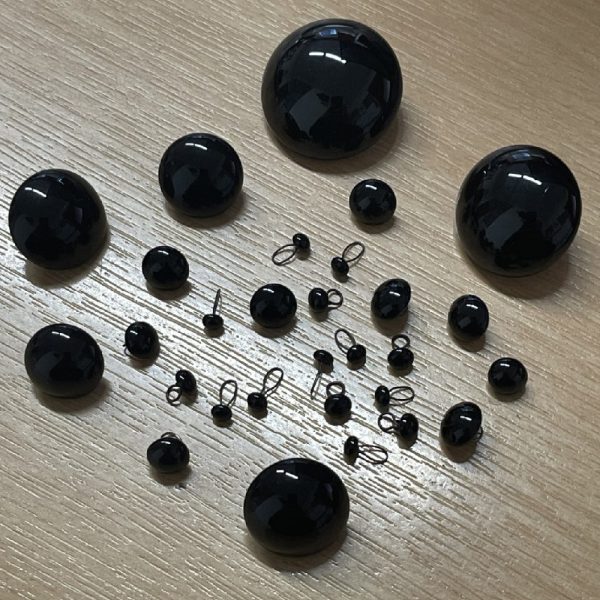 Black Glass Eyes with loops - Sizes 4mm to 28mm