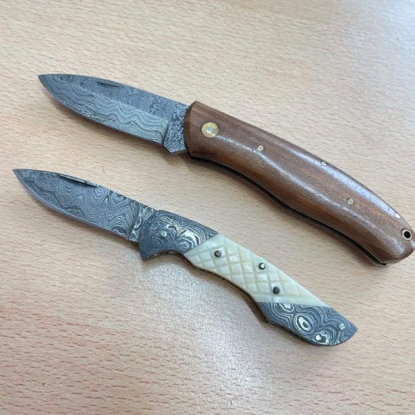 Damascus Folding Pocketknives Pair